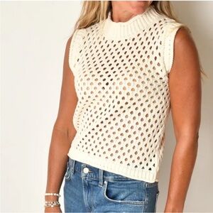 bishop + young Cream Crochet Sleeveless Knit Sweater